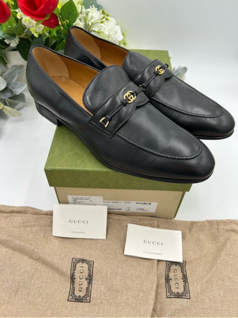 Men’s Gucci interlocking G logo leather loafers size 12 made Italy - Picture 7 of 9